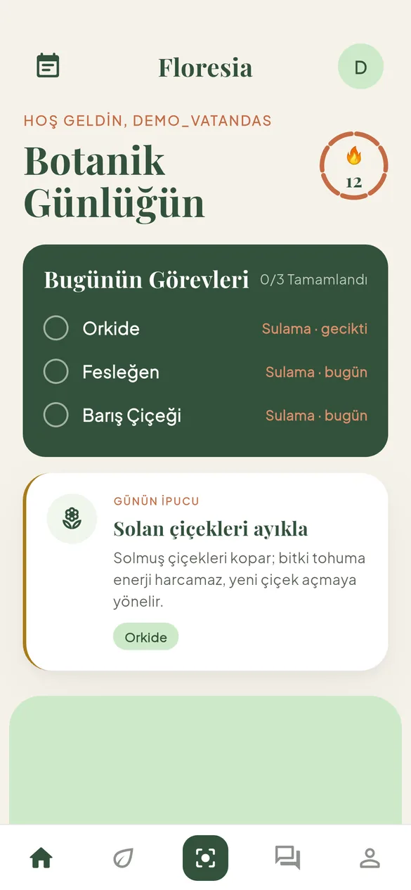 Floresia telefon ekranı