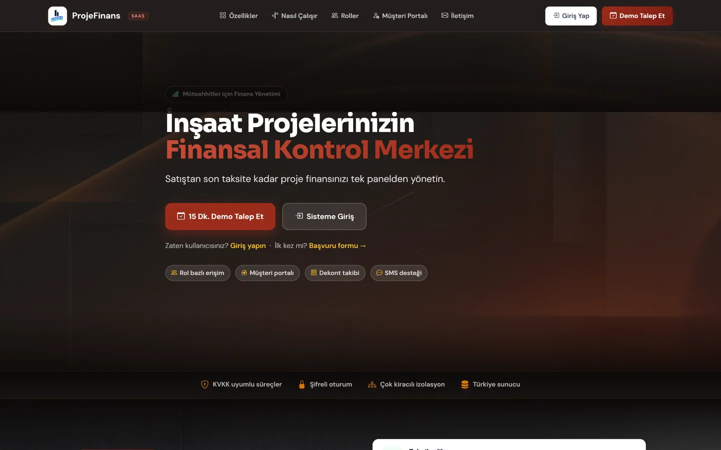 ProjeFinans web arayüzü