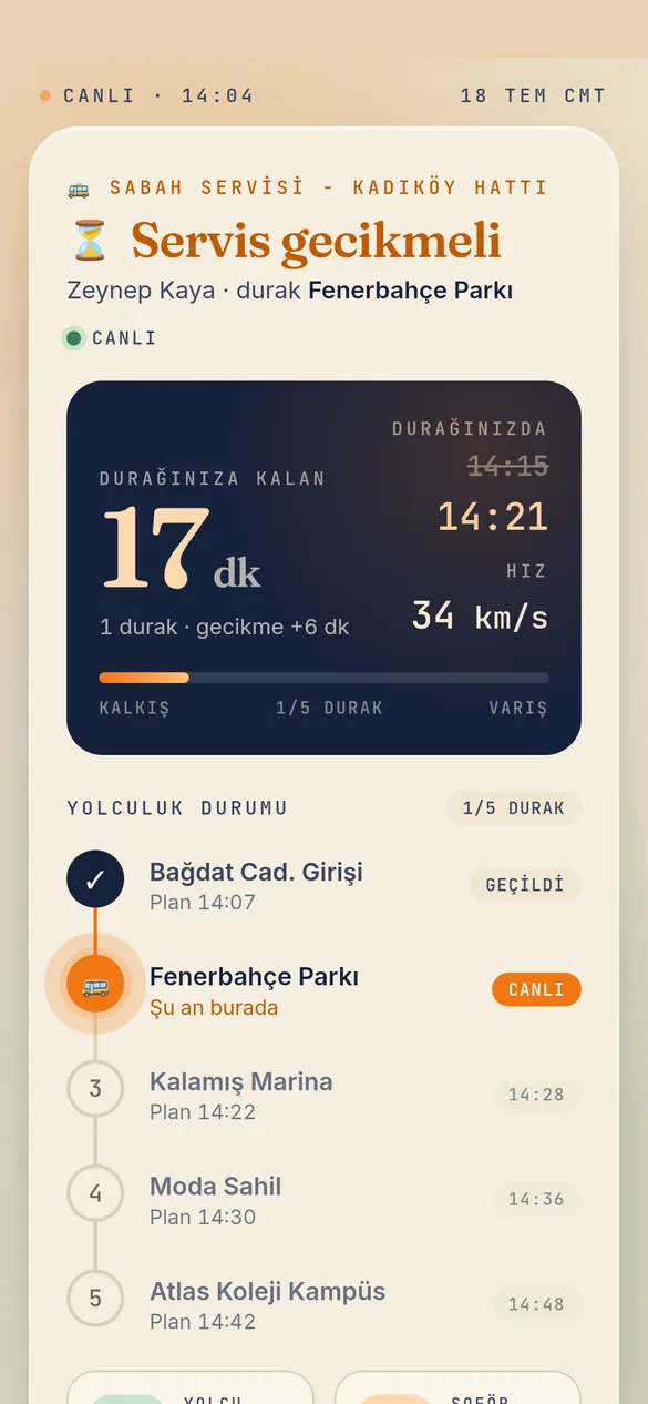 Servis Takip telefon ekranı